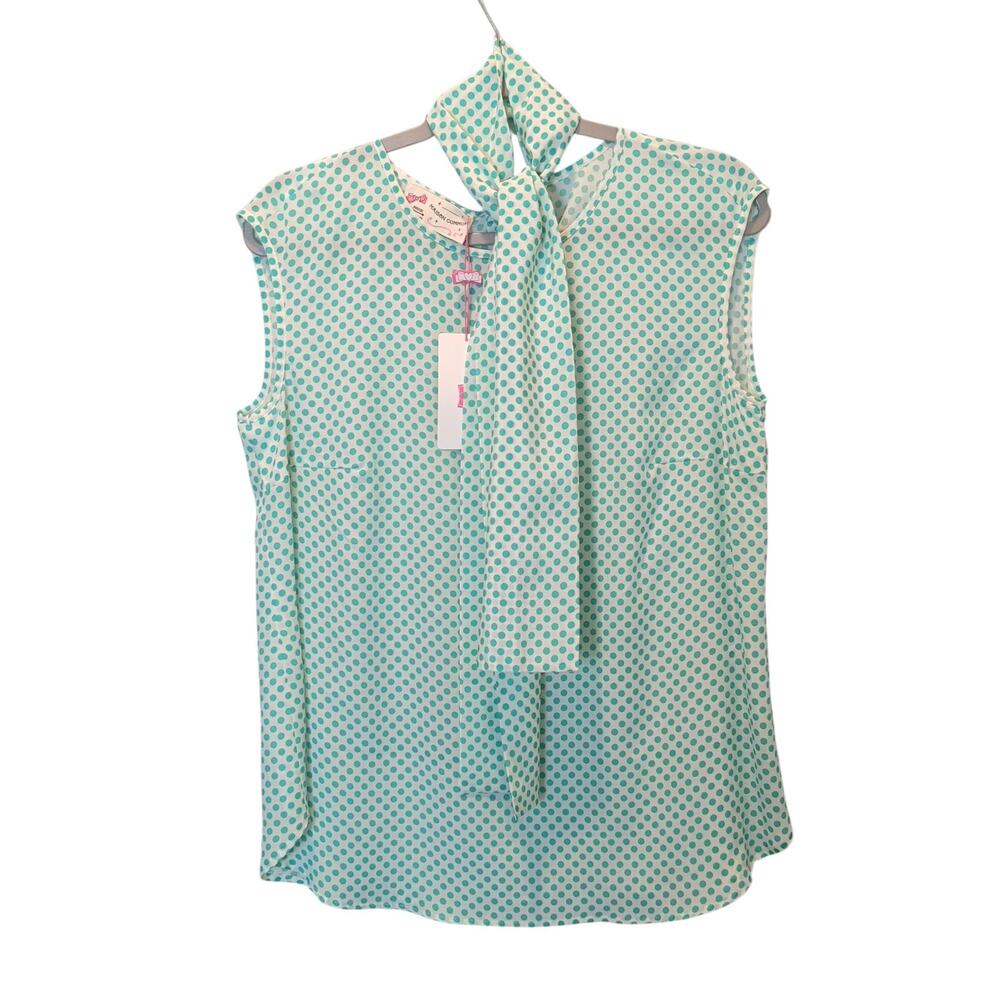 NWT Maison Common Sz 40 EU (US M) Silk Polka Sleeveless Blouse Detachable Bow